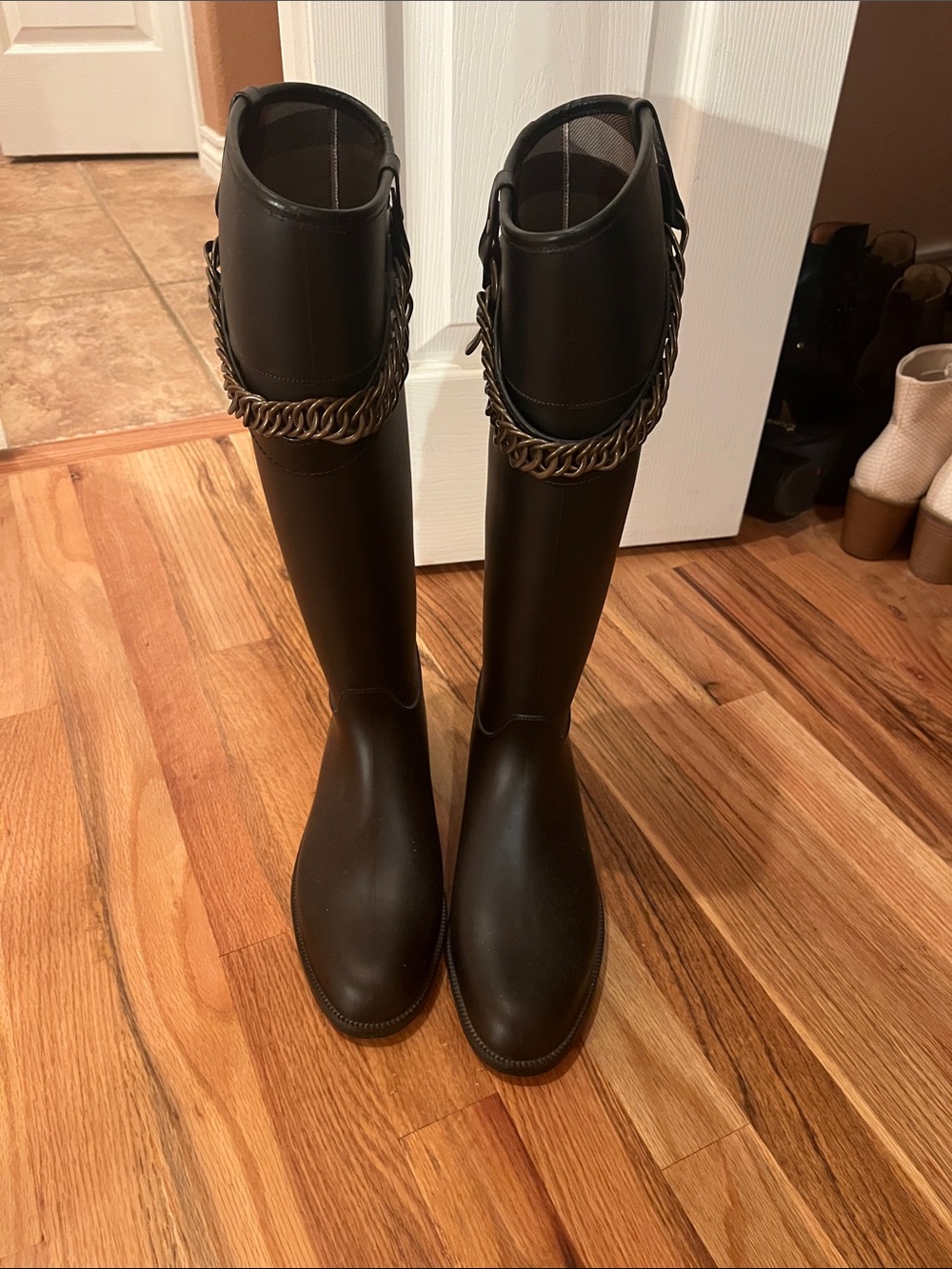 Burberry Black Over-the-Knee Rain Boots with Chain Accent